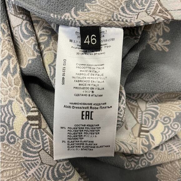 ETRO Navy Blue Embroidered Geo Print Cady Long Sleeve A-line Midi Dress 46 US 10 - Picture 4 of 6